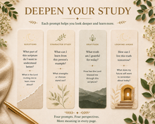 Load image into Gallery viewer, Scripture Study Prompt Bookmarks – Set of 9 | LDS Scripture Study &amp; Reflection Cards

