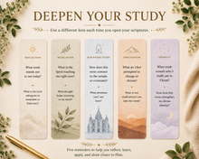 Load image into Gallery viewer, Scripture Study Prompt Bookmarks – Set of 9 | LDS Scripture Study &amp; Reflection Cards
