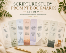 Load image into Gallery viewer, Scripture Study Prompt Bookmarks – Set of 9 | LDS Scripture Study &amp; Reflection Cards
