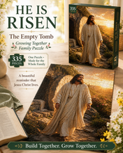 Load image into Gallery viewer, He Is Risen 335-piece puzzle and box showing the resurrected Jesus beside the empty tomb.
